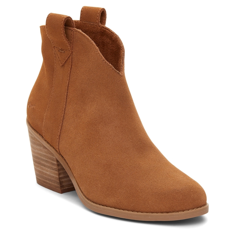 NWT Toms Constance Suede Ankle Boot Tan 7.5 Block Heel Leather Booties Ortholite
